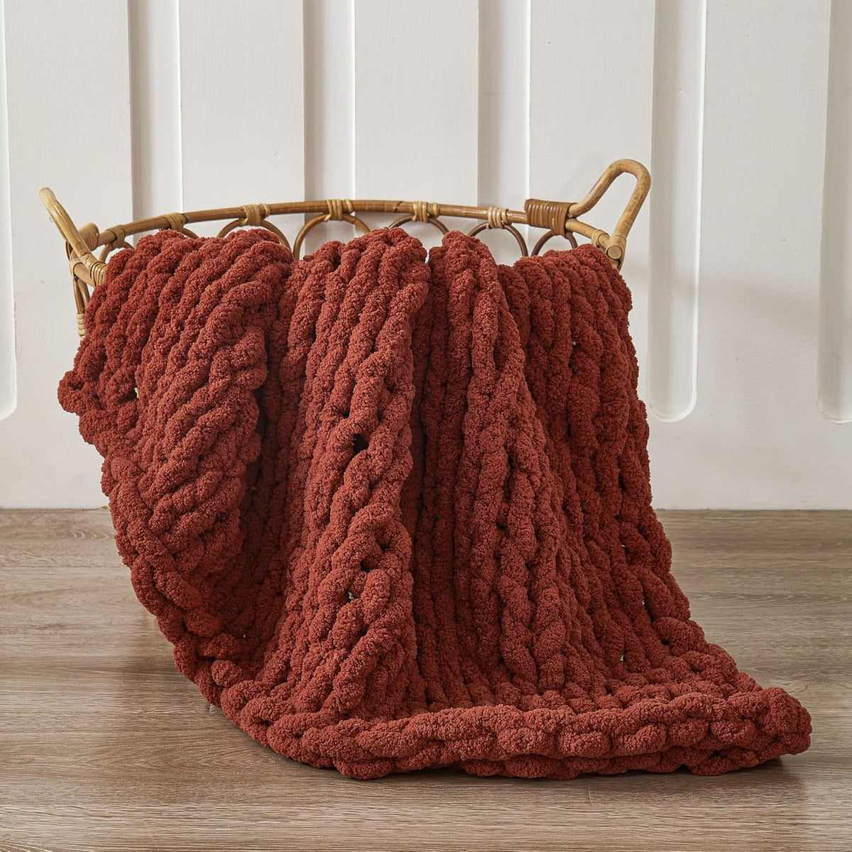 WESHIONGOO Chunky Knit Blanket Throw　40"*40“ Knitted Throw Blankets for Couch Bed Fluffy Soft