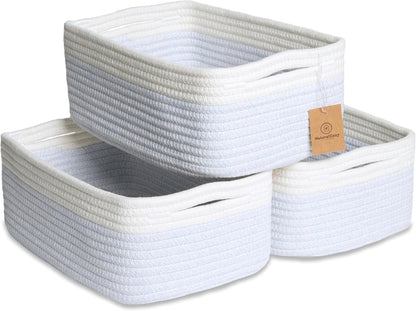 NaturalCozy 11.8"x8"x4.5” Rectangle Storage Baskets for Shelves 3 Pack | Cotton Rope Woven Small
