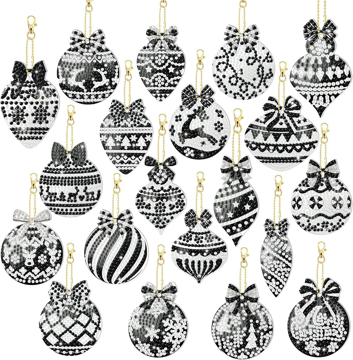 Tondiamo 20 Pcs Christmas Diamond Painting Keychain Kits 5D DIY Diamond Art Pendants Double Sided