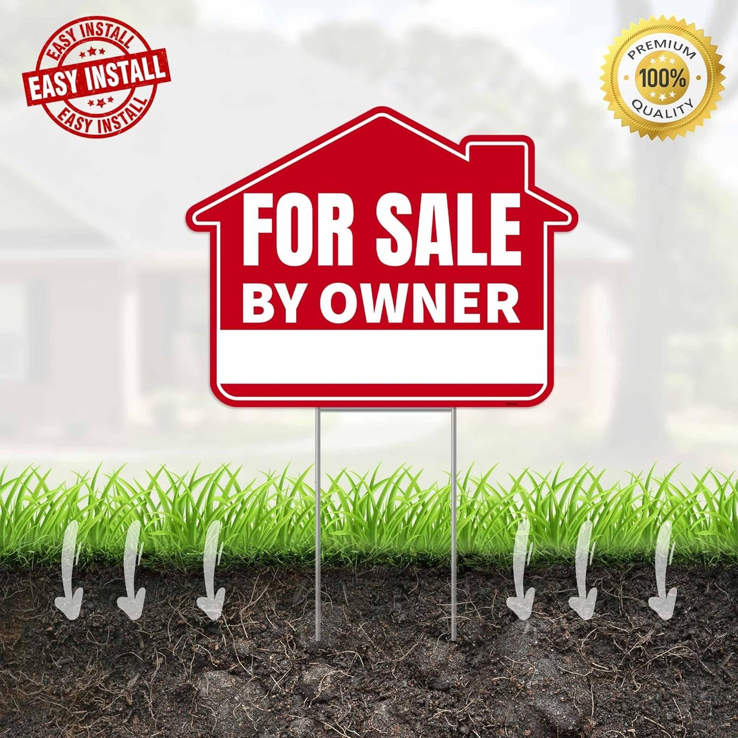 3PC For Sale By Owner Sign with Stakes, 17 Inches by 13 Inches - Double Sided Signs - Corrugated