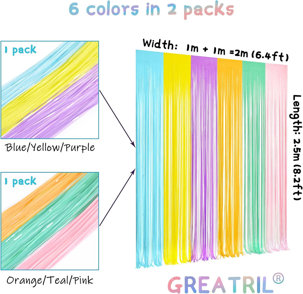 Pastel Tinsel Curtain Party Backdrop - GREATRIL Pastel Color Foil Fringe Curtain Photo Booth