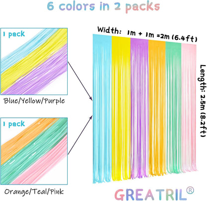 Pastel Tinsel Curtain Party Backdrop - GREATRIL Pastel Color Foil Fringe Curtain Photo Booth