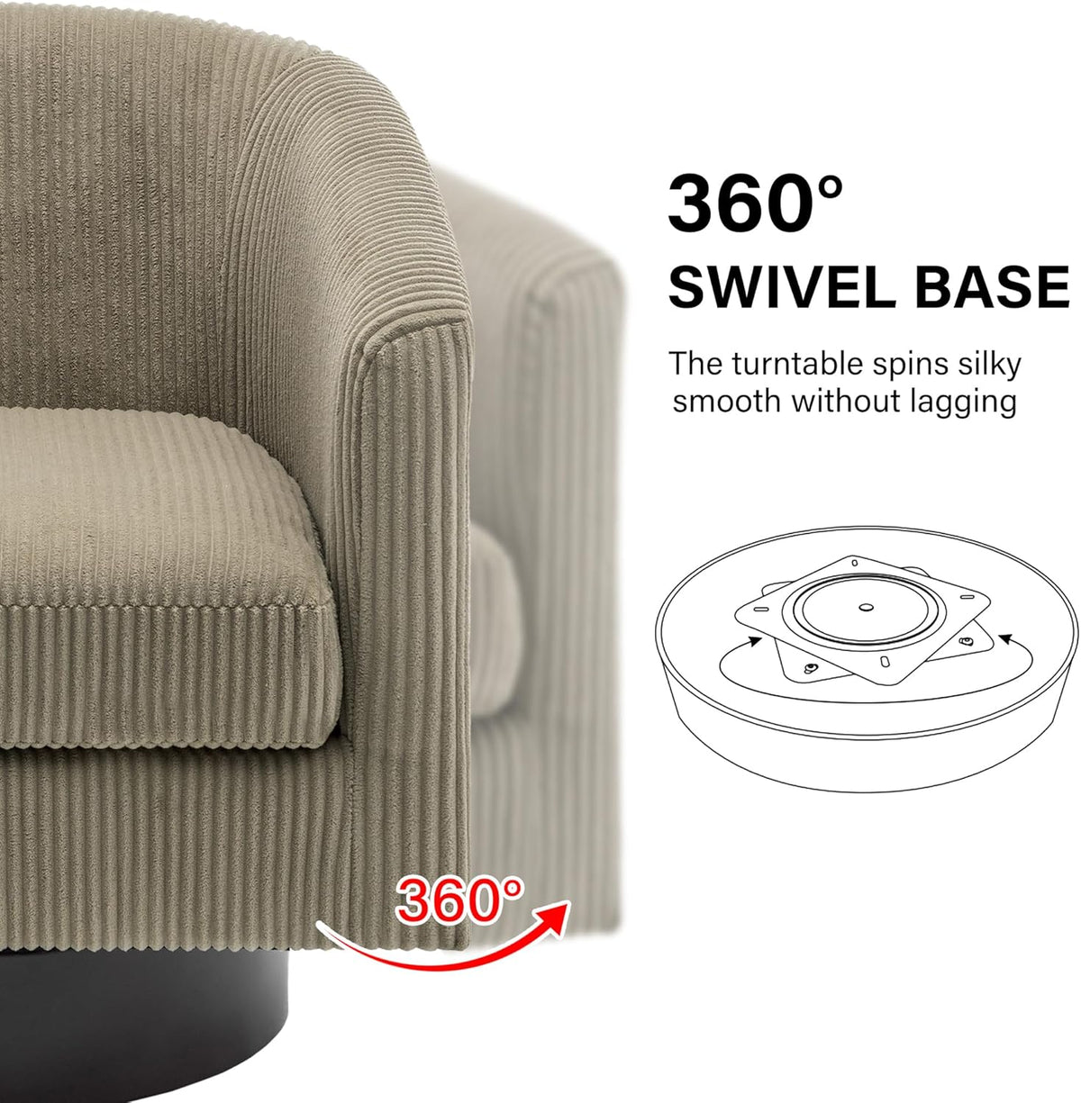Swivel Barrel Accent Chair, Modern Round Corduroy Fabric Arm Chair for Living Room, Bedroom, Comfy