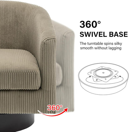 Swivel Barrel Accent Chair, Modern Round Corduroy Fabric Arm Chair for Living Room, Bedroom, Comfy