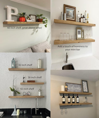 joelsantiques 42 Inch Wooden Floating Shelves for Wall - 42x6x2 in - Made of Natural Wood - Long