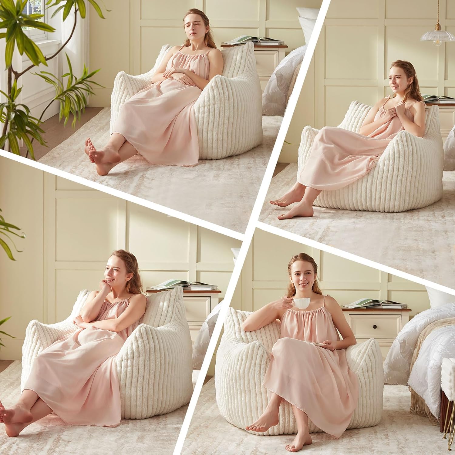 Giant Bean Bag Chairs for Adults Teens, Large Bean Bag Sofa Chairs with Filling Comfy Fuzzy BeanBag