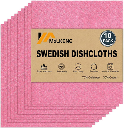 Swedish Dishcloths - 10 Pack Reusable Kitchen Dishcloths - Ultra Absorbent Dish Towels for Washing