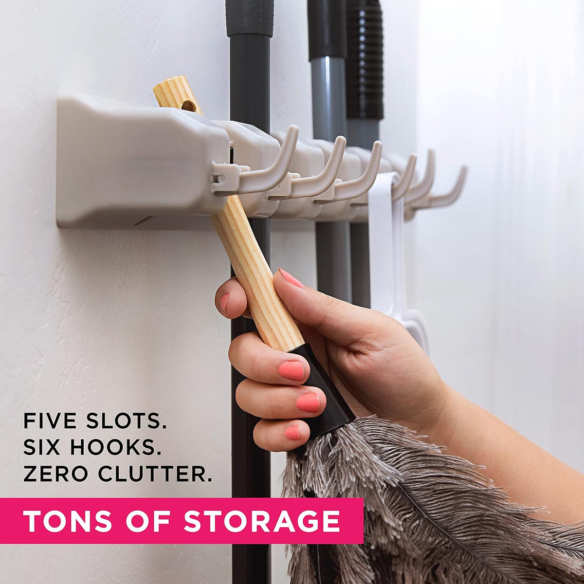 Broom Holder Wall Mount and Garden Tool Organizer, Closet Storage, Kitchen Rack, Home Organization