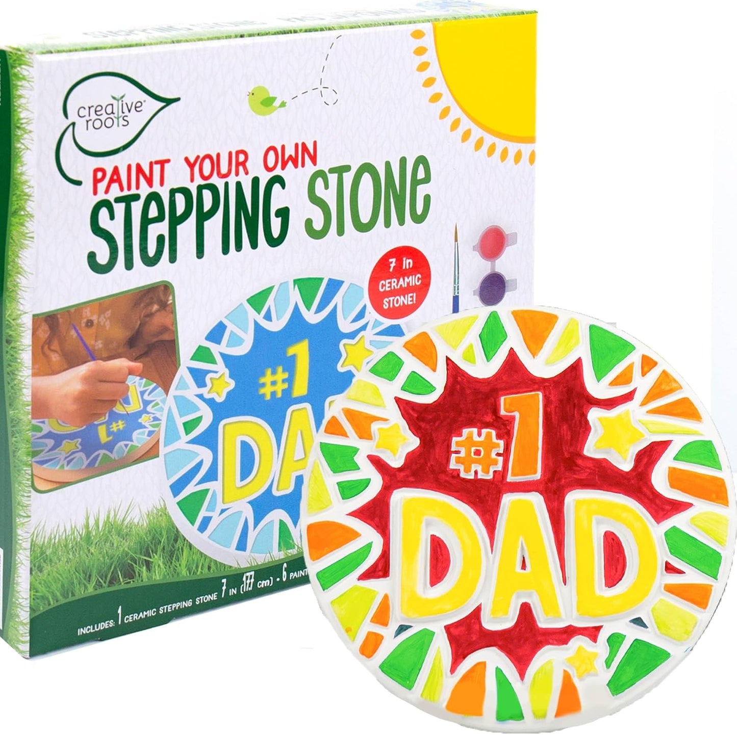 Creative Roots Paint Your Own #1 Dad Stepping Stone, Paintable Ceramic 7 in. Stone, Includes 6