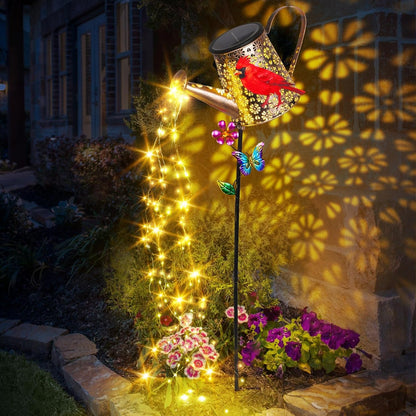 Solar Lights Outdoor Decorative, 39.4'' Metal Solar Watering Can Lights with Red Cardinal
