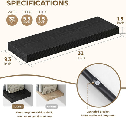 Dreamland 32 Inches Floating Shelves for Wall, 9.3" Deep Long Floating Shelves Set of 2, Large
