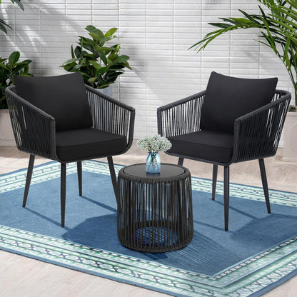 Kromax 3 Pieces Patio Rattan Bistro Conversation Set, Outdoor All-Weather Wicker Furniture Chairs