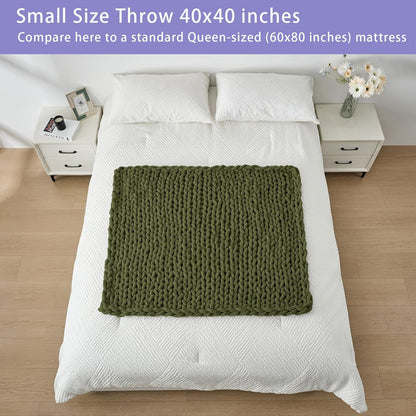 Bigacogo Chunky Knit Throw Blanket for Couch, 40x40 inches, 100% Hand Knitted with Thick Jumbo