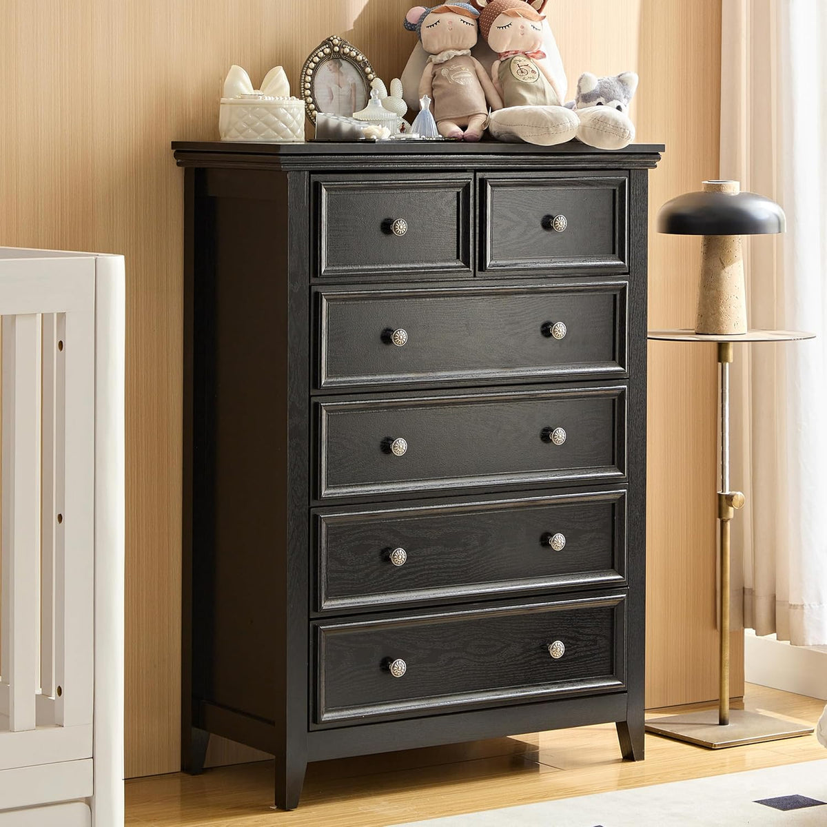 BLANKSPACE Black Dresser, 6 Chest Drawer Dresser for Bedroom, Large Capacity Nightstand, Modern