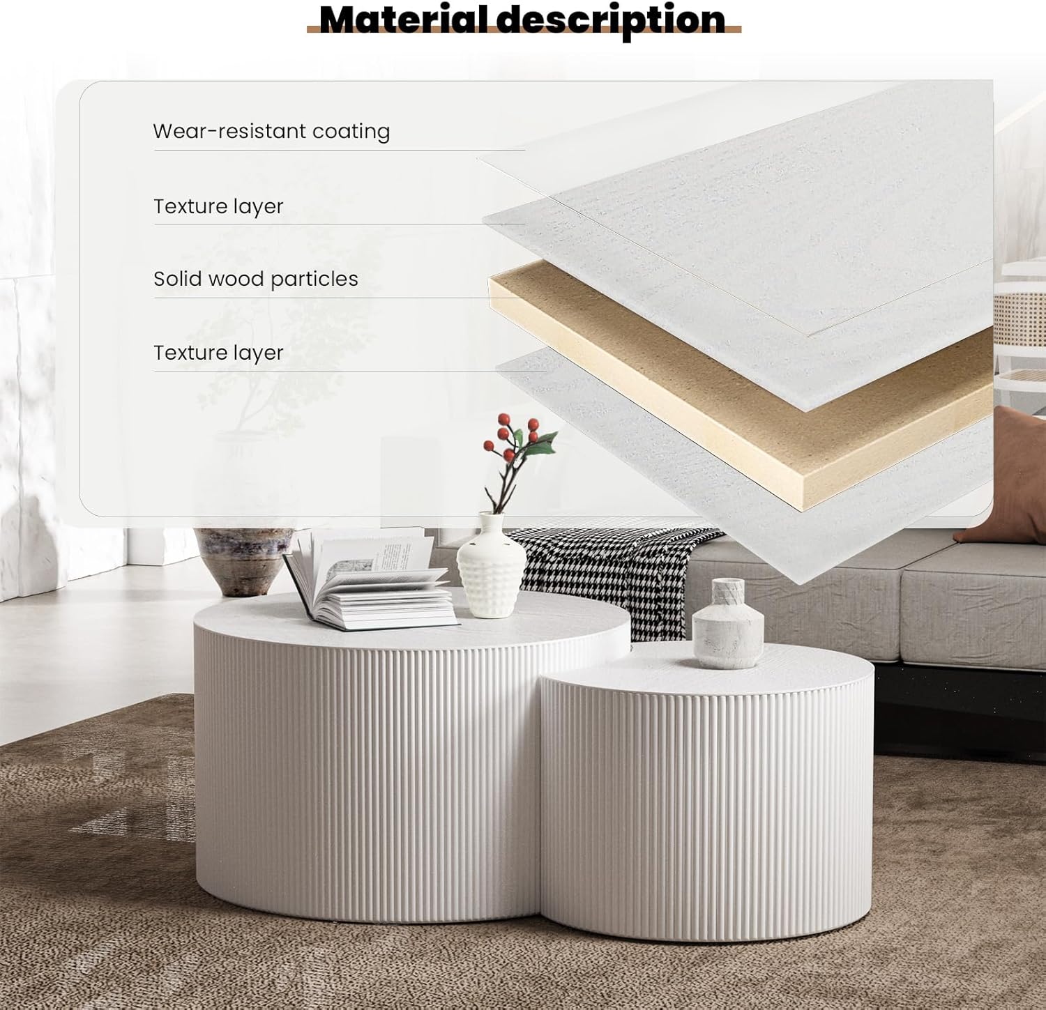 Round Nesting Coffee Table Set of 2 Handcraft Circle Fluted Nesting Coffee Tables Circular Side