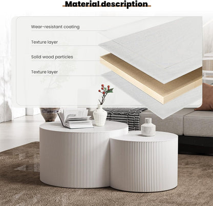 Round Nesting Coffee Table Set of 2 Handcraft Circle Fluted Nesting Coffee Tables Circular Side