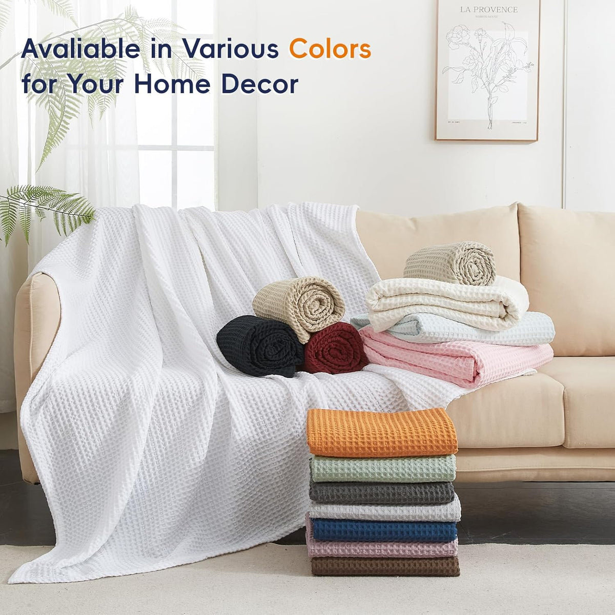 PHF Ultra Soft Waffle Weave Throw Blanket 50"x 60"- Washed Lightweight Breathable Cozy Woven