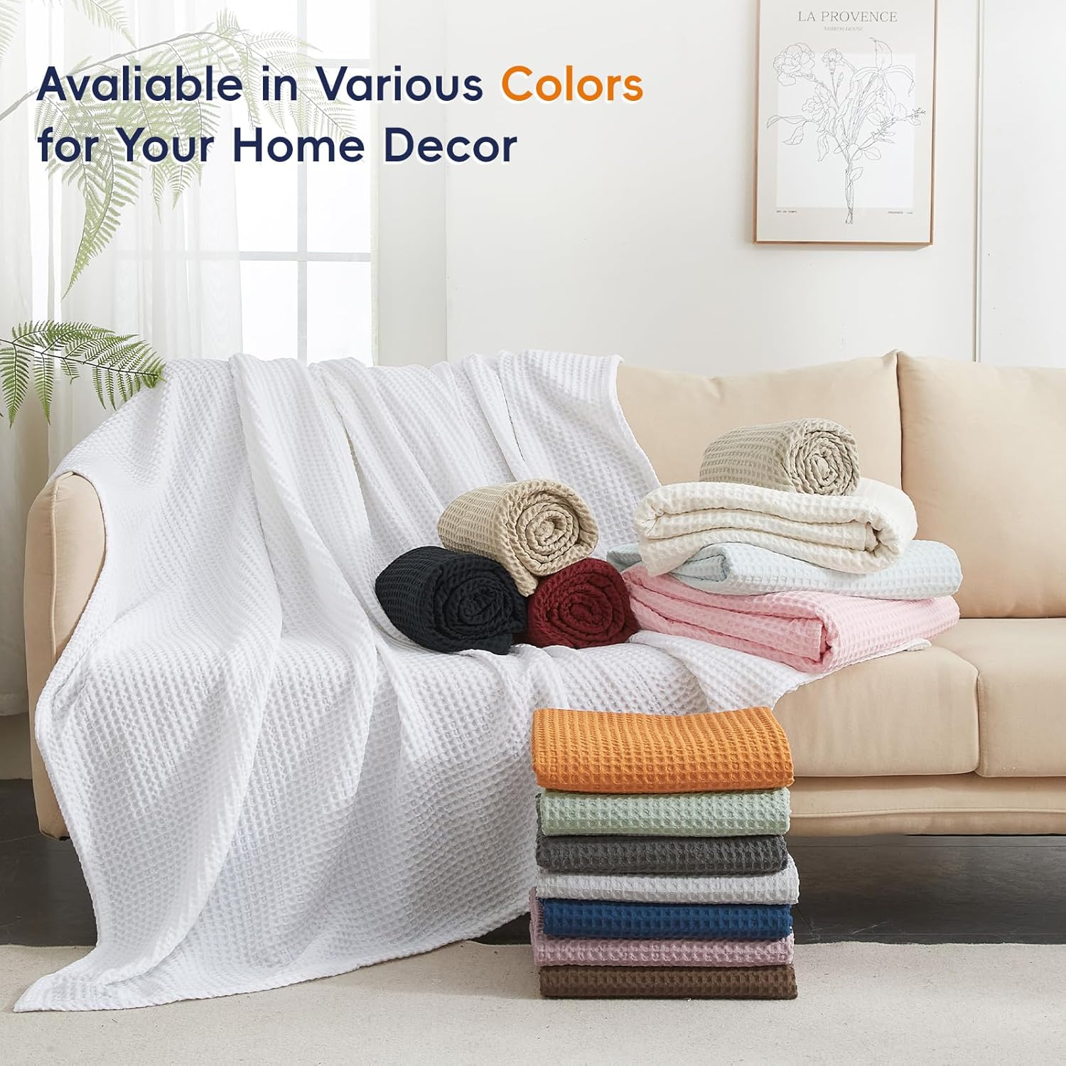 PHF Ultra Soft Waffle Weave Throw Blanket 50"x 60"- Washed Lightweight Breathable Cozy Woven