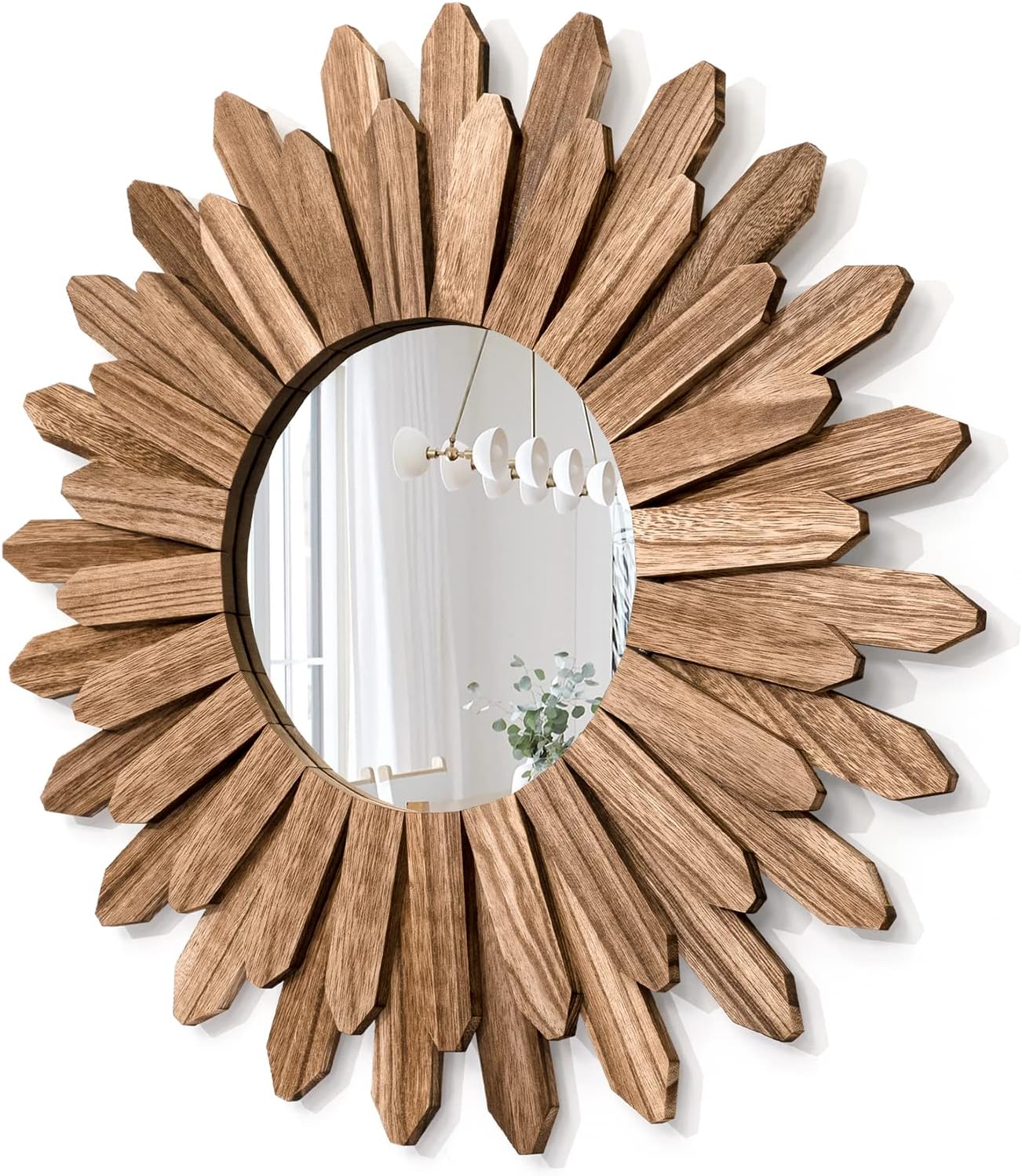 Honiway Mirror Wall Decor 21 inch Rustic Wood Boho Aesthetic Mirror for Room & Home Decor Farmhouse