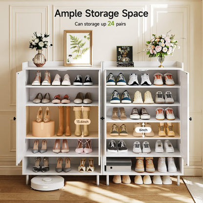 ComfyCorner Shoe Cabinet with Cross Molding Doors, 6-Tier Storage, White