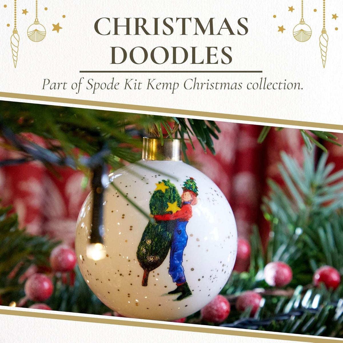 Spode Kit Kemp Christmas Ornament - Doodles Branch Manager - Fine China Whimsical Festive Keepsake