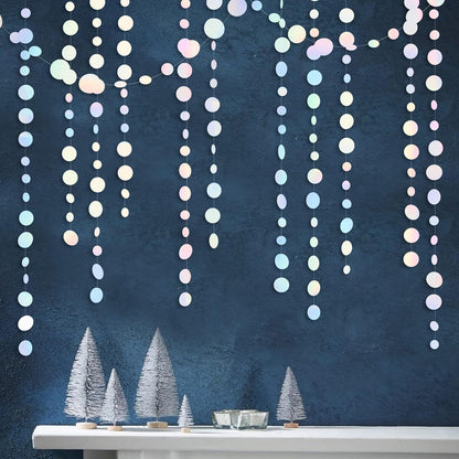 46 Ft White Iridescent Circle Dots Garland Hanging Holographic Polka Dots Streamer for Birthday