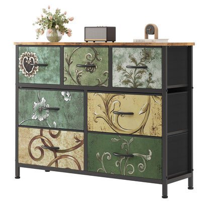 Sweetcrispy 7 Drawer Dresser for Bedroom Storage, Fabric Bins, Floral Print
