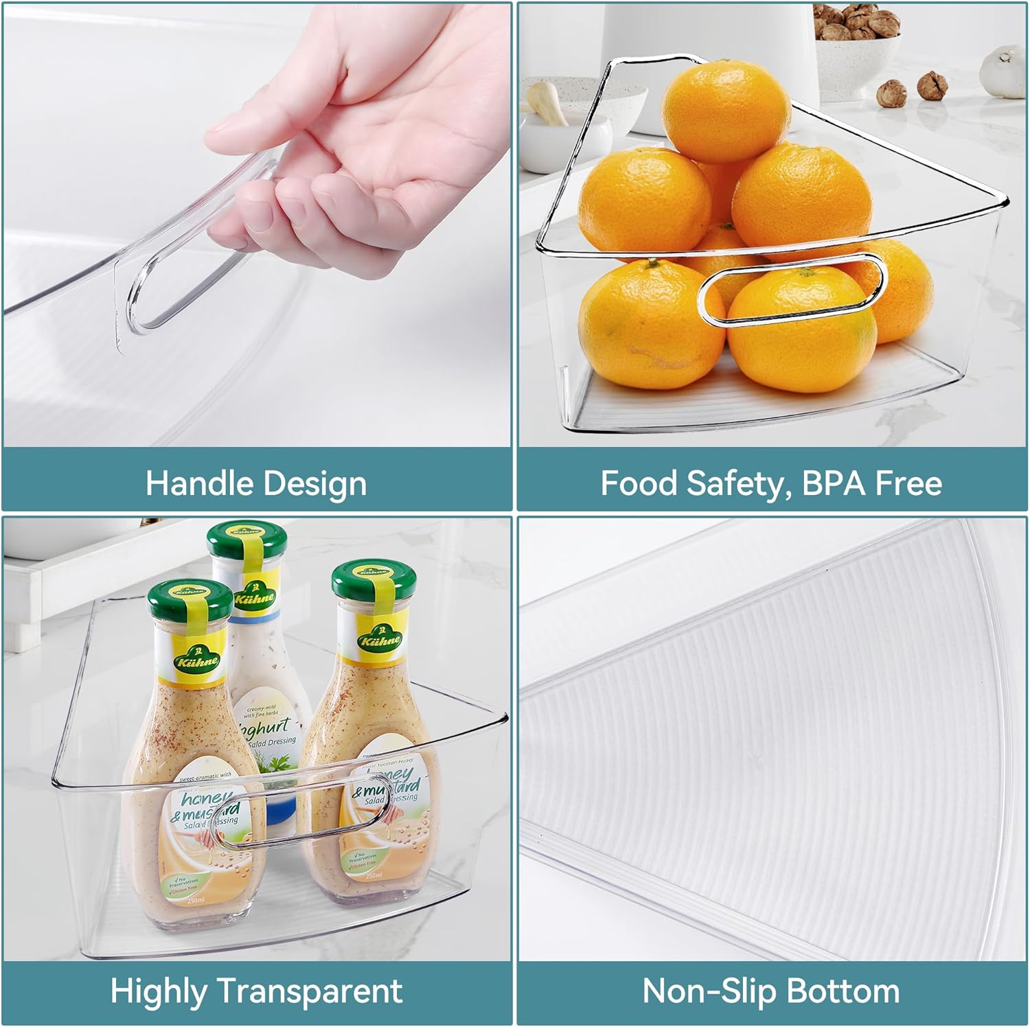 Oubonun Lazy Susan Organizers Set of 6, 11.6’’ x 10.2’’ x 4.1’' Plastic Transparent Kitchen Cabinet
