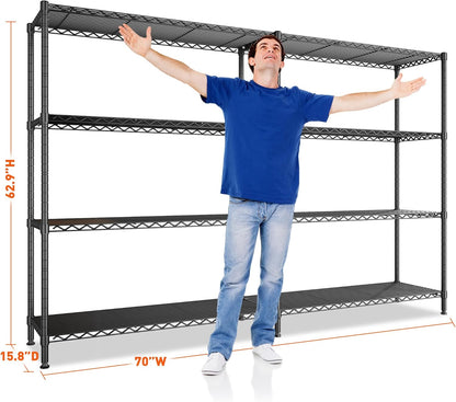 REIBII 70"W Metal Shelving, Storage Shelves 4-tier Wire Shelving Unit Load 1240LBS Metal Shelves