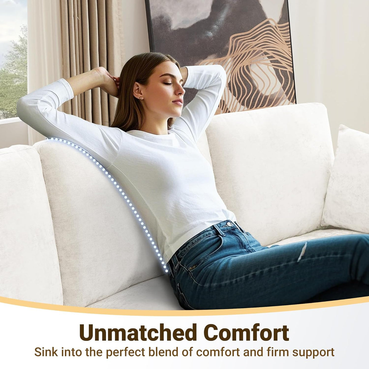Tbfit L Shaped Couch 8 Seat, Sectional Sofa for Living Room,Chenille Cloud Couch with Ottoman, Beige