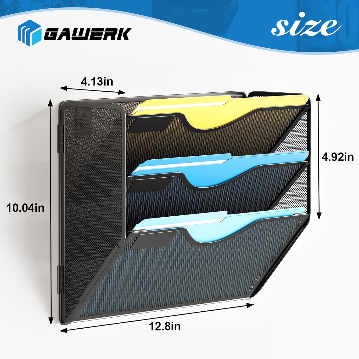 3 Tier Hanging Wall File Organizer, Mesh Mail Paper Orgnization Hanging File Folder Holder for Home