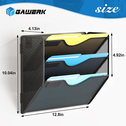 3 Tier Hanging Wall File Organizer, Mesh Mail Paper Orgnization Hanging File Folder Holder for Home