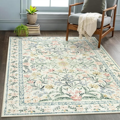 Wonnitar Washable Area Rugs 5x7, Soft Floral Bedroom Area Rug, Washable Carpet 5x7 Non Slip, Boho