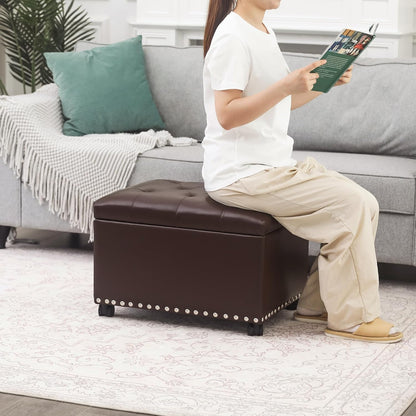 Joveco Leather Storage Ottoman with 360° Wheels 24" Rolling Foot Rest Bench Rectangle Ottomans