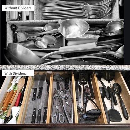 Utoplike 4 pcs Bamboo Kitchen Drawer Dividers Large, Adjustable Drawer Organizers, Spring Loaded