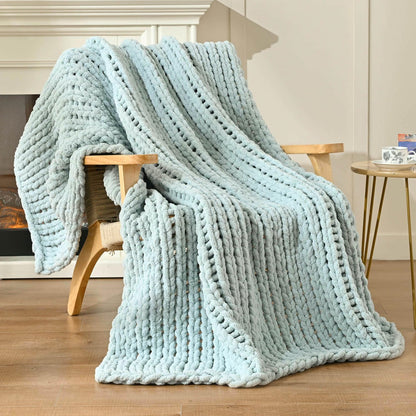 Esterra Chunky Knit Blanket Throw 50"x60", 100% Hand Knitted Chenille Throw Blanket, Cozy Soft