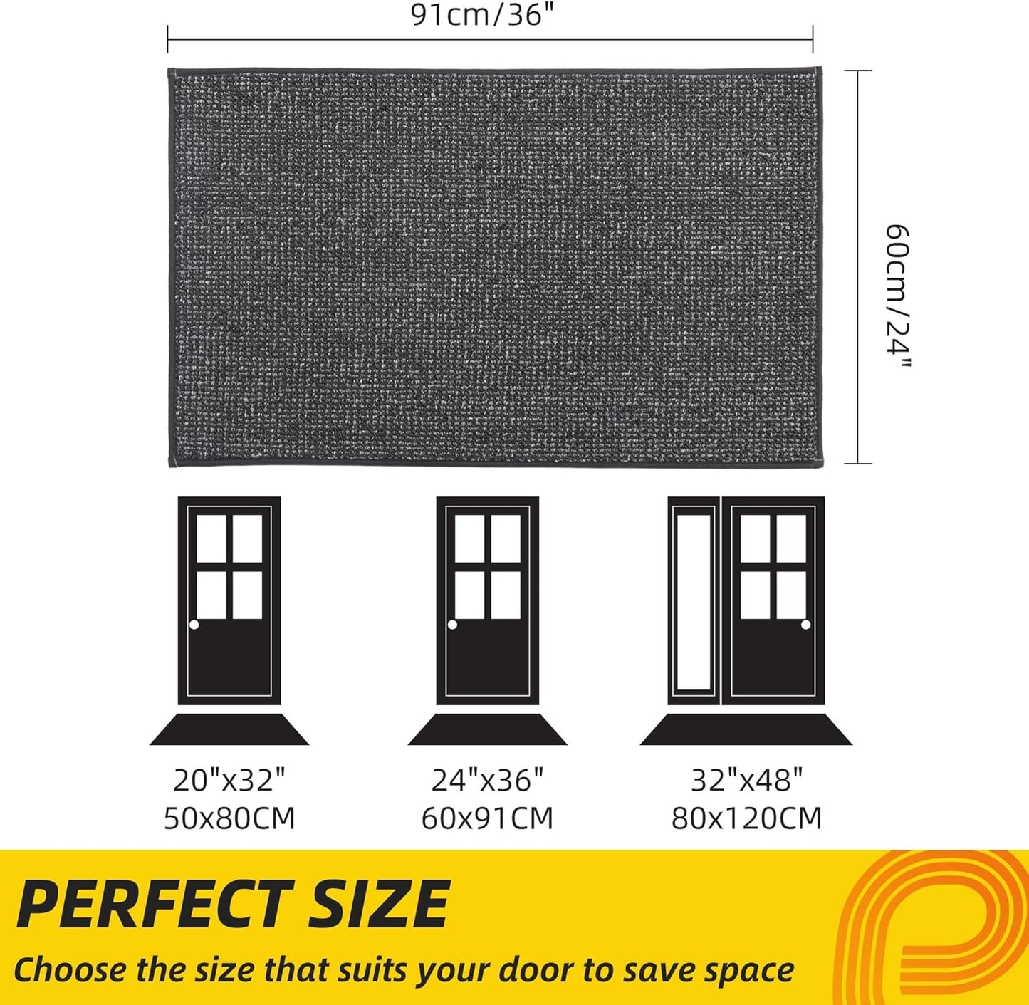 JSEI Dirt Trapper Door Mat 24"x36" Non-Slip Washable Entrance Mat, Dog Doormats, Absorbent &