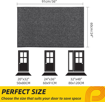 JSEI Dirt Trapper Door Mat 24"x36" Non-Slip Washable Entrance Mat, Dog Doormats, Absorbent &