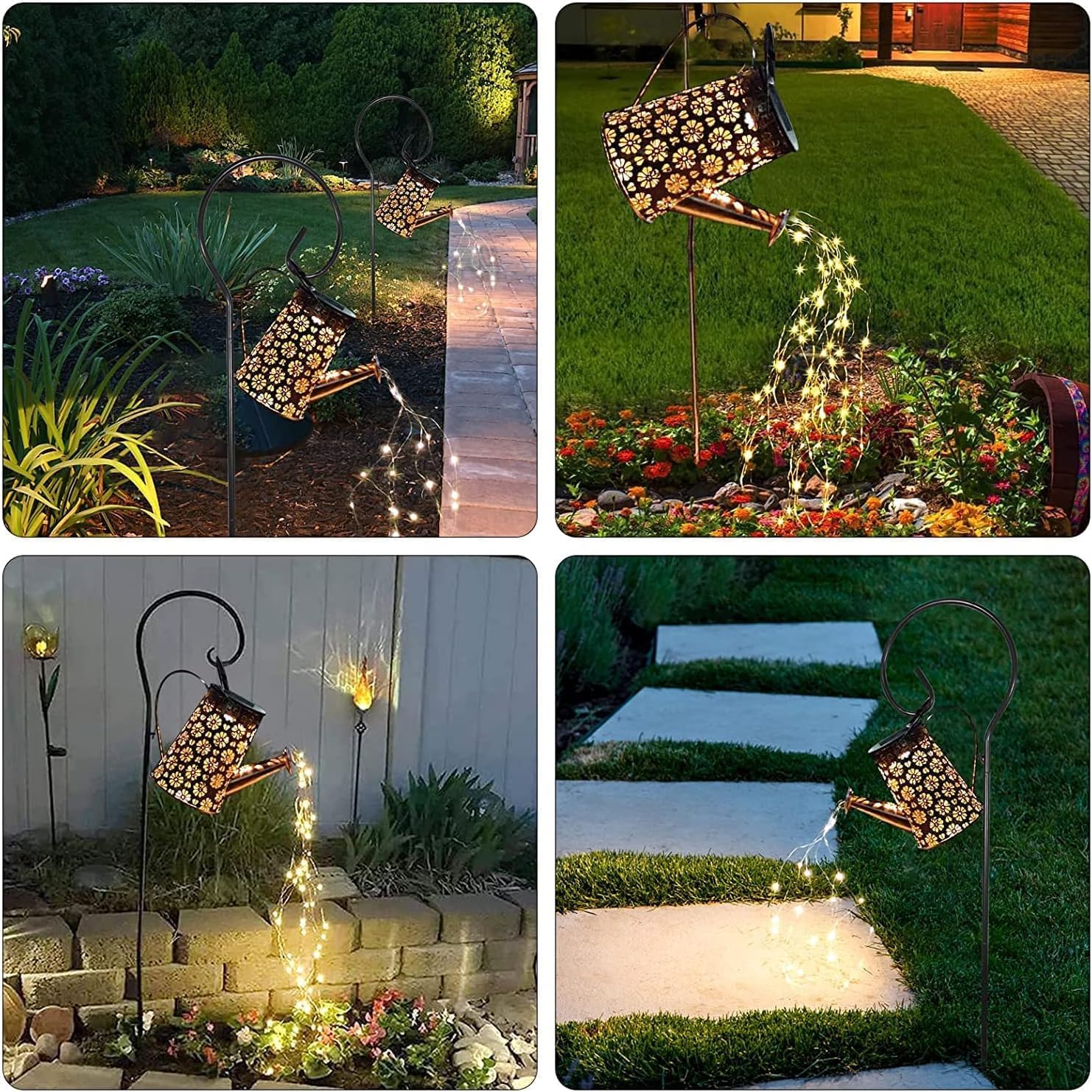 2 Pack Solar Watering Can with Lights,Solar Outdoor Garden Decor Waterproof Hanging Lantern