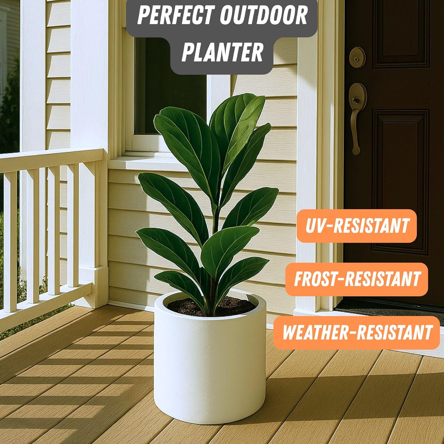 Fox & Fern 10 Inch Plant Pot with Drainage Plug — Premium Lightweight Fiberstone Matte White