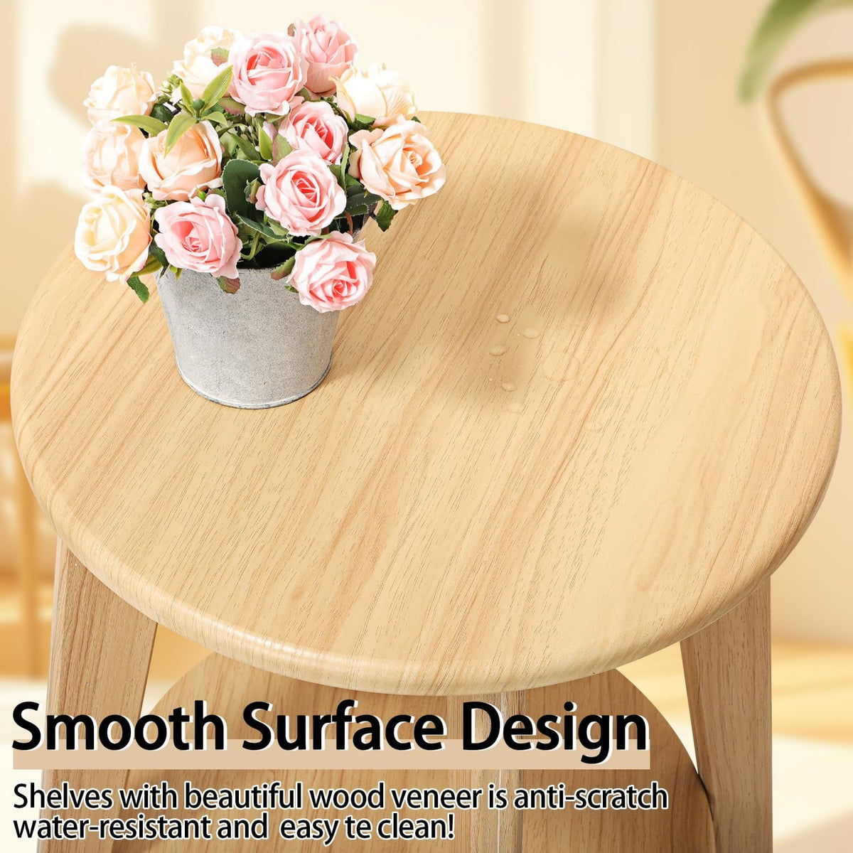 End Table Small Round Side Table with 2 Storage Shelves Walnut End Tables Accent Sofa Bedside Table
