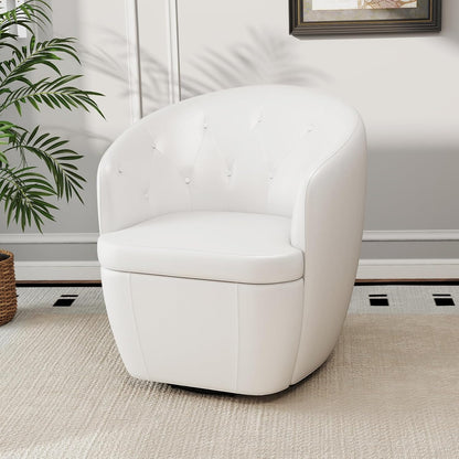 360° Swivel Leather Accent Chair, Modern Barrel Club Chair with Leather Upholstery and Sturdy Base