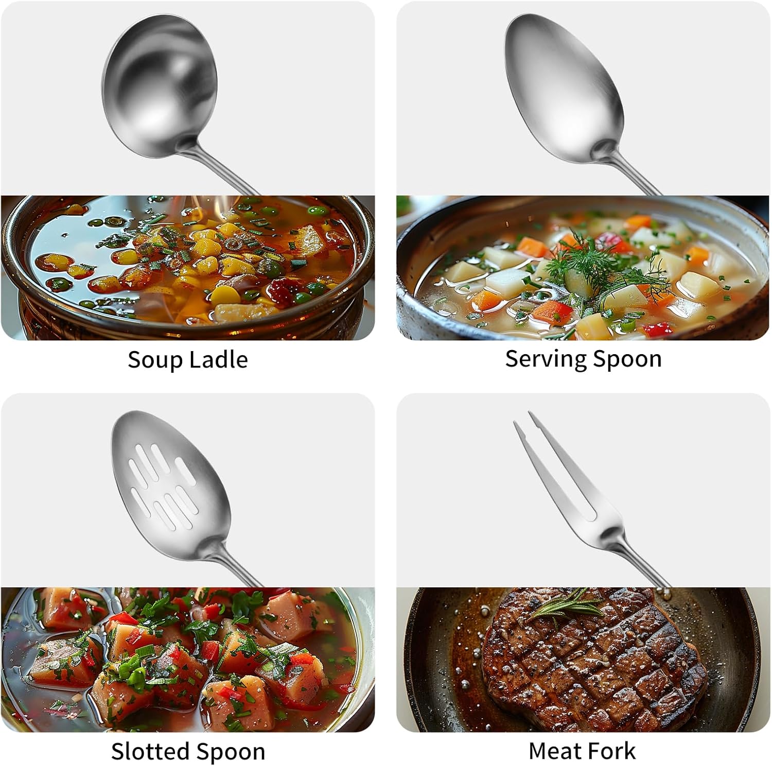 304 Stainlss Steel Kitchen Utensils Set, 11 Pcs Long Metal Cooking Utensil Gadgets Tools Set with