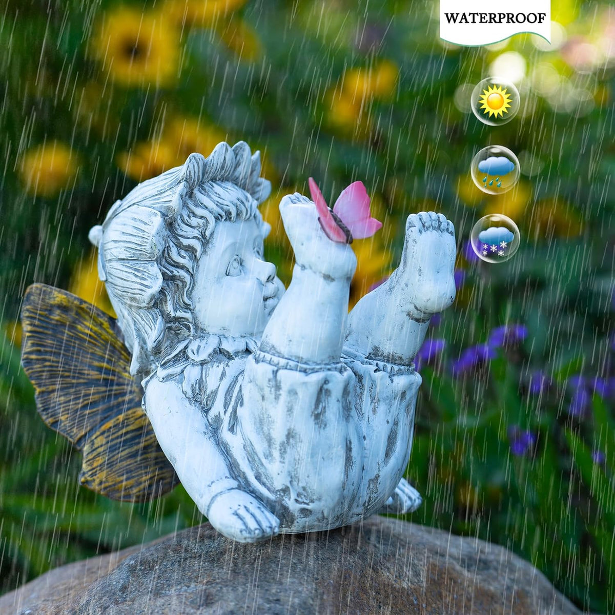 Garden Fairy Outdoor Solar Decor, Resin Ornaments for Patio Lawn Yard Porch, Playful Garden Flower