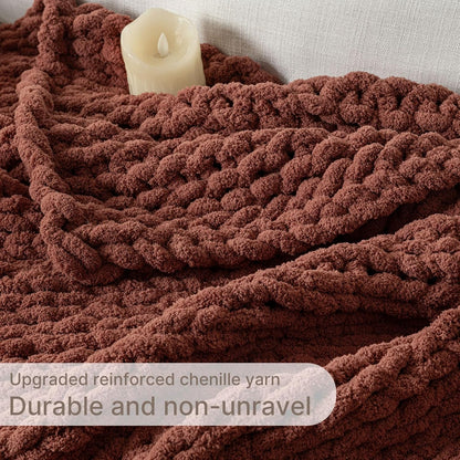Chunky Knit Blanket Throw, 100% Hand Knit Throw Blanket Handmade Chenille Cable Knit Throw for