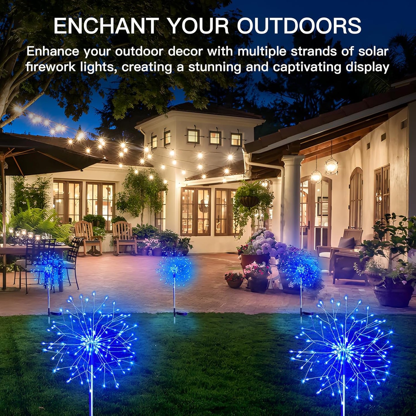 suddus Solar Garden Lights Outdoor Waterproof Decorative, 2Pack 150LED Firework Lights, Solar Fairy
