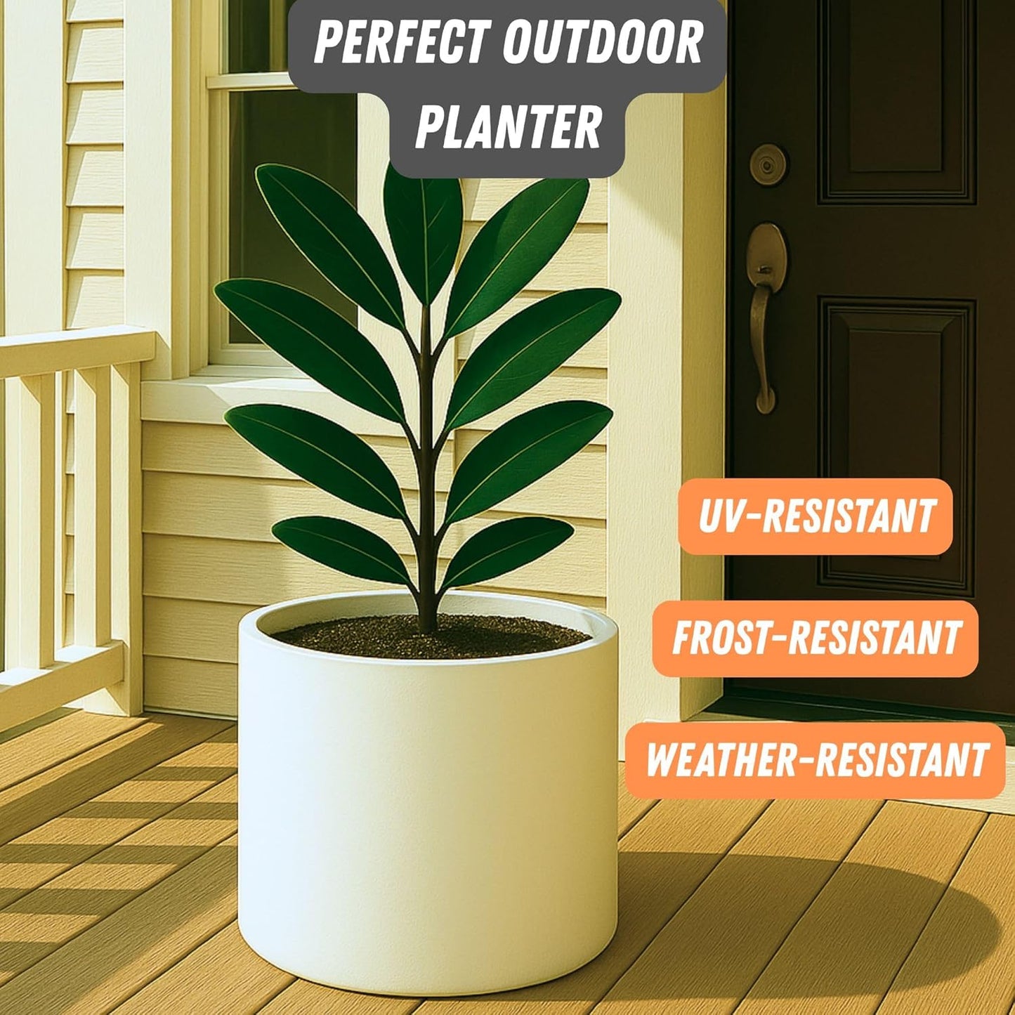 Fox & Fern 14.6 Inch Extra Large Planter — Premium Lightweight Fiberstone Matte White Plant Pot