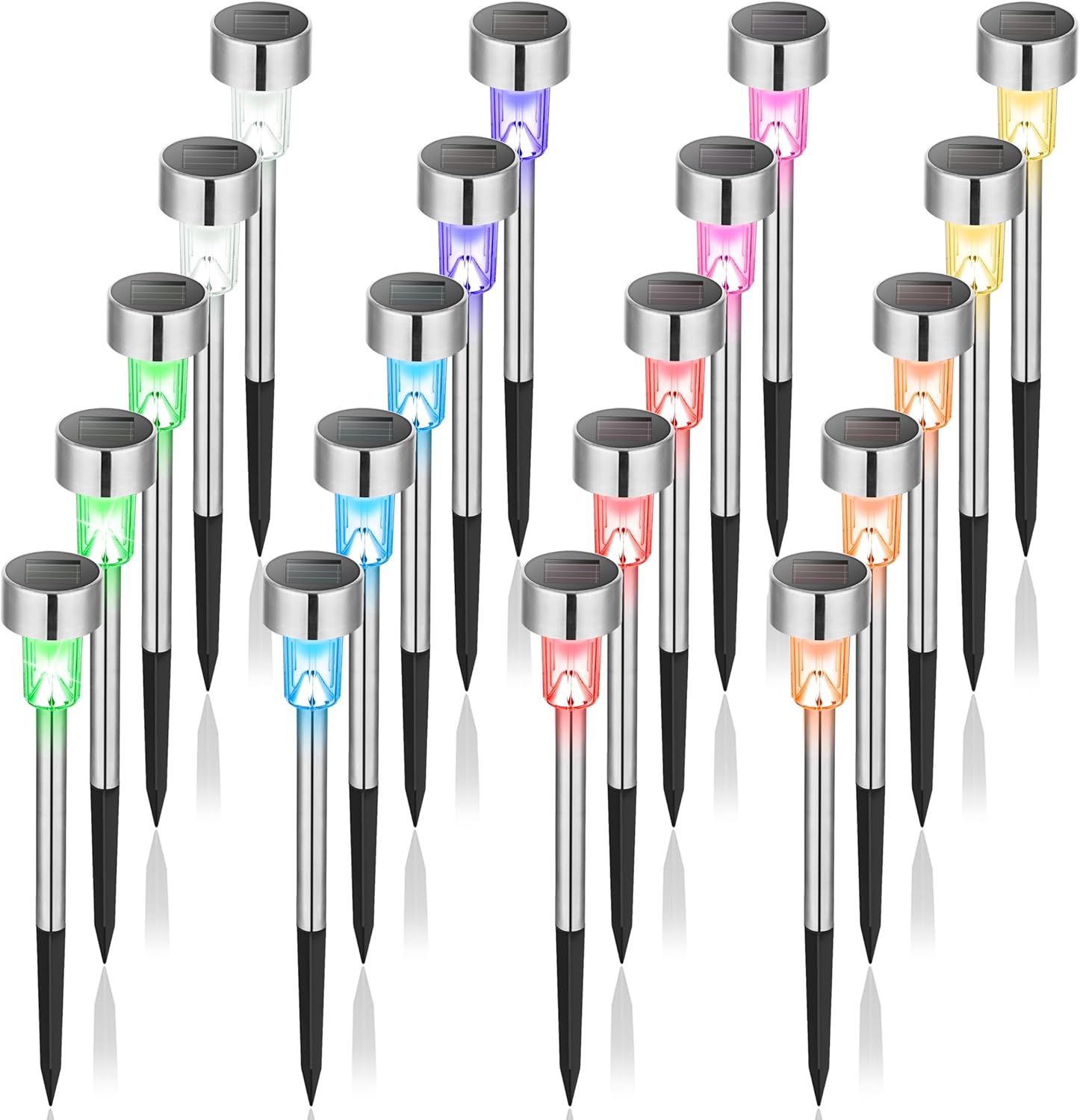 GIGALUMI Solar Lights Outdoor Waterproof, 20 Pack, Stainless Steel LED Solar Garden Lights for