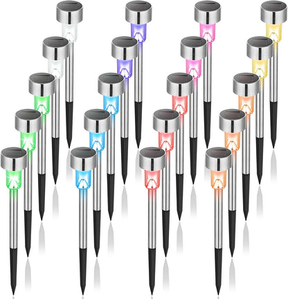 GIGALUMI Solar Lights Outdoor Waterproof, 20 Pack, Stainless Steel LED Solar Garden Lights for