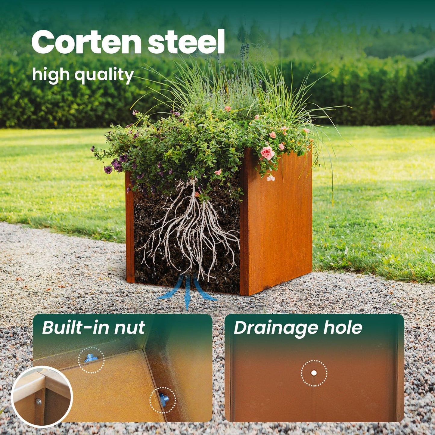 Corten Steel Planter Box Metal Outdoor Large Rectangular Rustic Durable Antique Detached for
